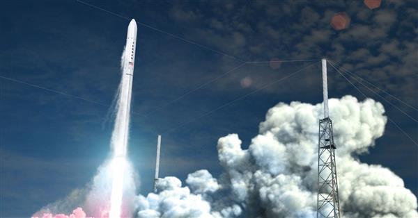 计算机渲染的Relativity Space火箭从卡纳维拉尔角的LC-16发射台发射 计算机渲染的Relativity Space火箭从卡纳维拉尔角的LC-16发射台发射