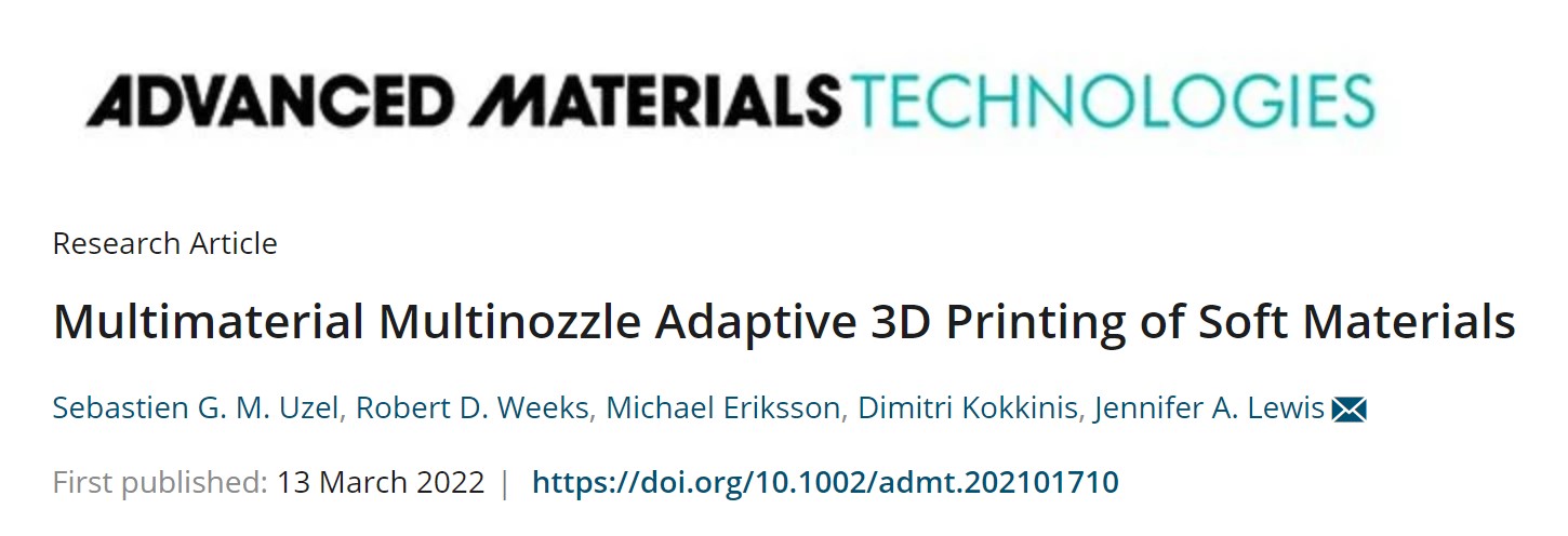 Advanced Materials Technologies：软材料的多材料多喷头自适应3D打印