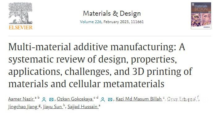 多材料增材制造：多功能超材料的设计、属性、应用、挑战和3D打印