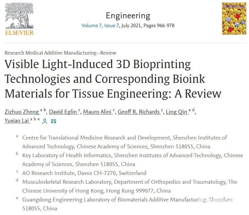 组织工程新篇章：可见光引发的3D生物打印技术