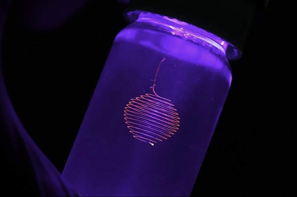 A spiral structure produced using embedded 3D printing. Image via M. Tanver Hossain.